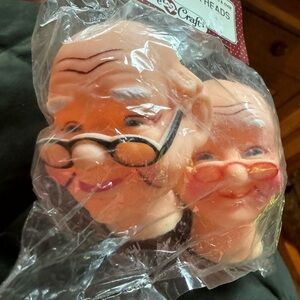 Vintage Fibre Craft Grandma and Grandpa doll heads New in package